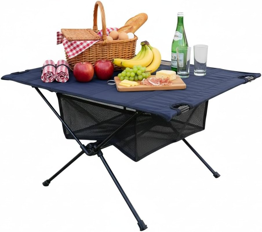 Ultralight Backpacking Table - Collapsible Camping Table with Storage Mesh for Camping Gear, Hiking Table and Mountaineering Table, Camp Table for Accessories and Outdoor Travel (Brown)