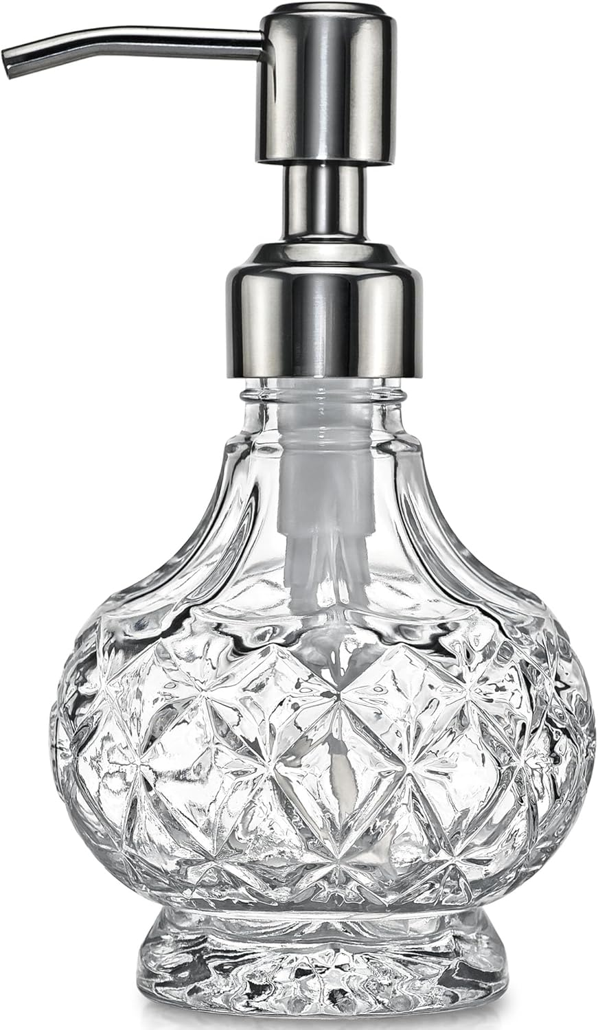 Modern Geometric Shape Clear Glass Soap Dispenser Lotion Dispenser Bottle with Rust Proof Stainless Steel Pump for Kitchen Bathroom Accessory Countertop Great for Soap Lotions and Body Oil. image number 1