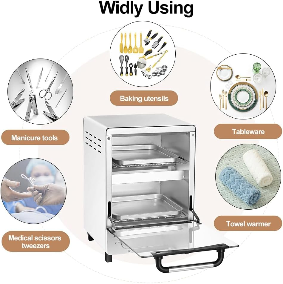 CHAOFLIGHT Nail Tool Sterilizers 12L Double Deck Heat Sterilizer High Temperature Cleaning Dry Box Metal Sterilizer Cabinet for Scissors,Bottles, Toys, Towels Salon Equipment