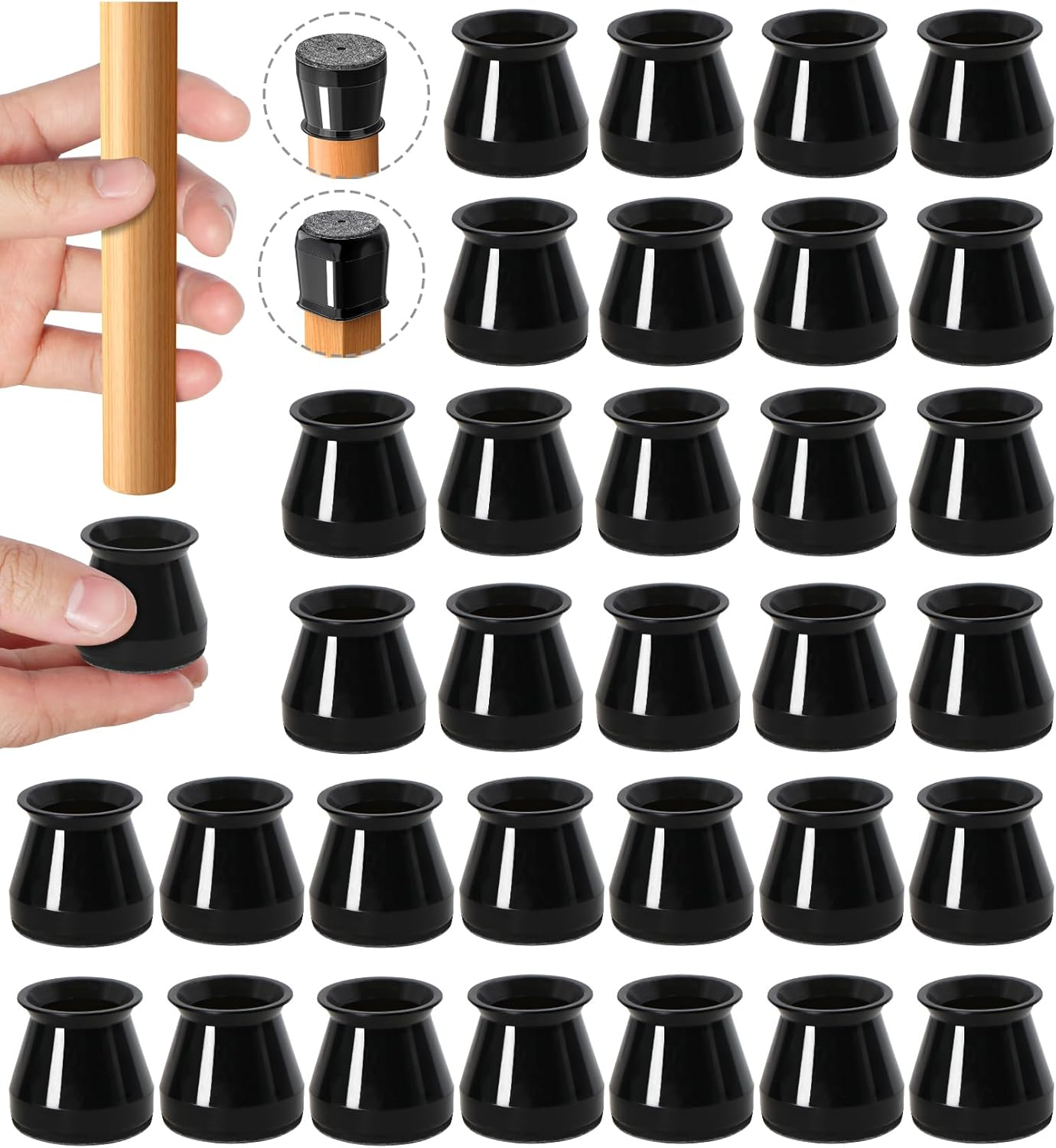 32Pcs Black Chair Leg Floor Protectors,Bar Stools Leg Protectors Caps,Dining Room Chair Leg Protectors for Hardwood Floors, Chair Leg Covers Silicone Felt Furniture Pads (Small Fit: 23-32.9Mm) image number 1