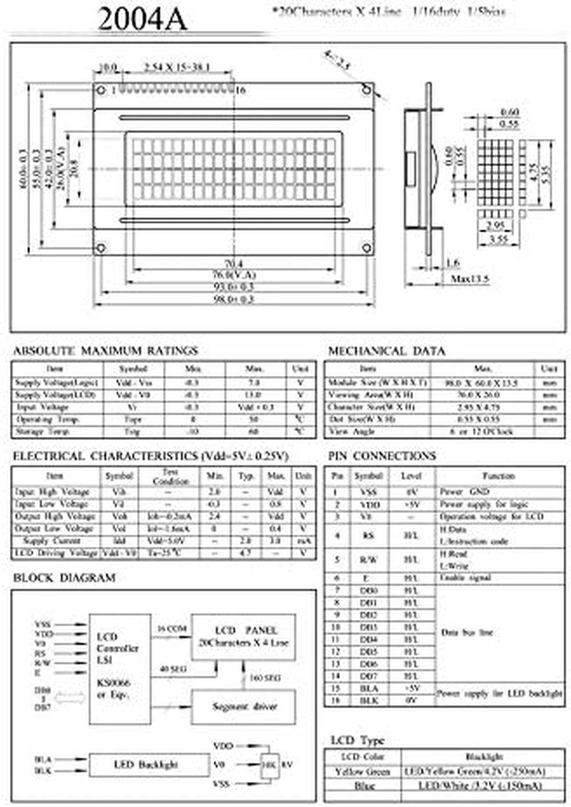 Hiletgo HD44780 2004 LCD 20X4 2004A Character LCD Screen Display Module Blue Backlight with IIC/I2C Serial Interfaceadapter image number 2