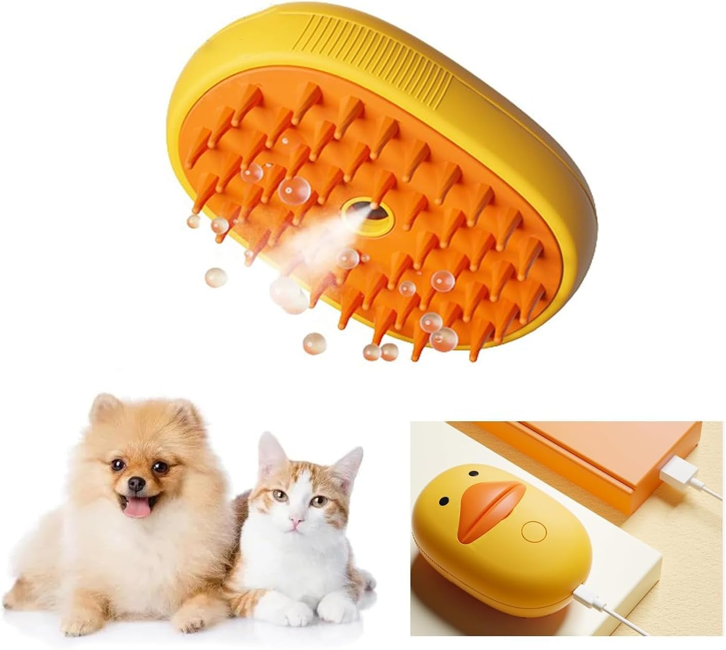 Cat Steam Brush - 3 in 1 Grooming, Spray, Massage Hair Removal Comb for Tangled and Loose Hair - Rechargeable Silicone Pet Steam Brush for Cats Dogs (Yellow) - White image number 2