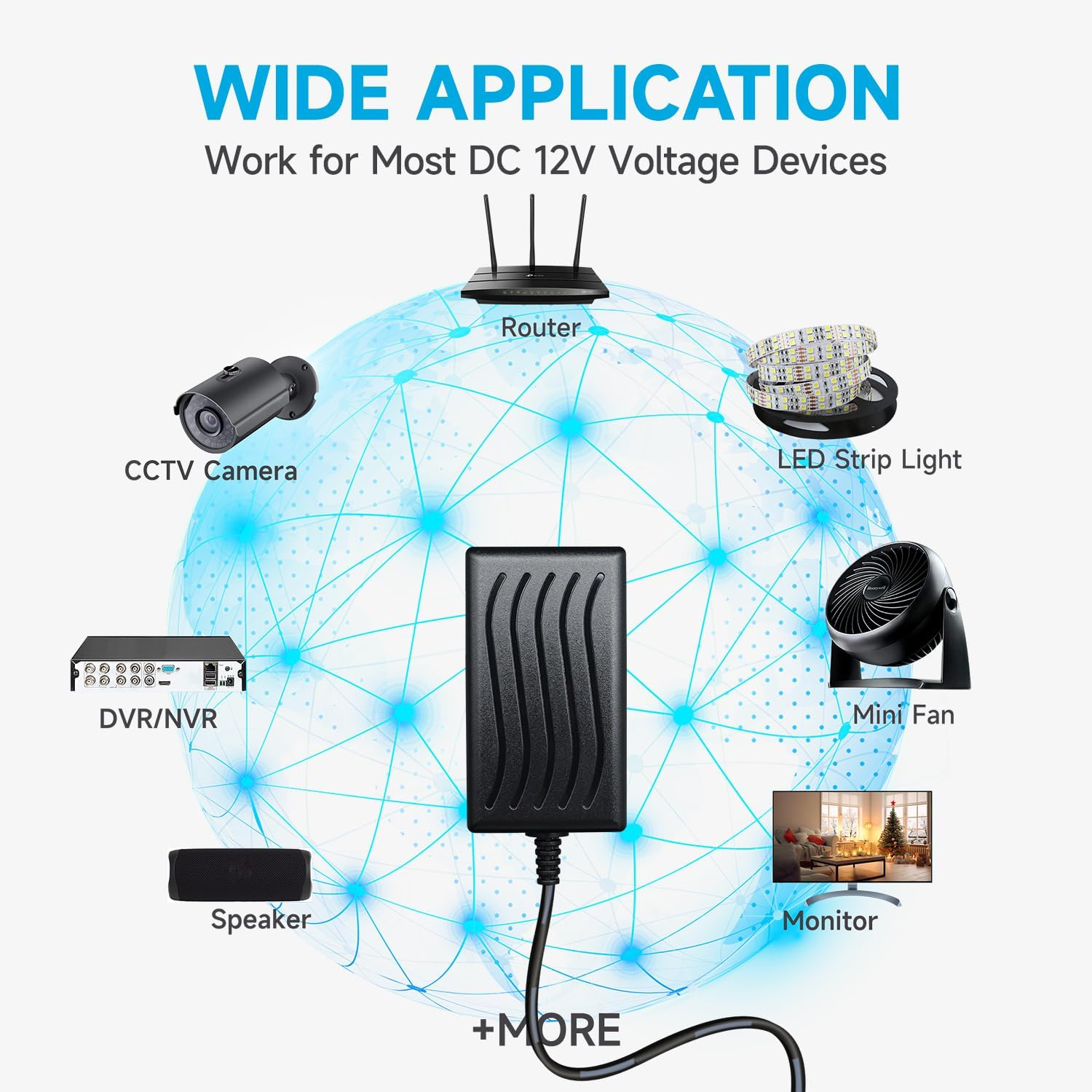 2Pack AC 100-240V to DC 12V 2A/2000Ma Power Supply Adapter, 24W Adapter for LED Strip Lights, Keyboard, BT Speaker, Router, Monitor, Webcam, DVR, NVR, CCTV Camera, SAA FCC Certified image number 5