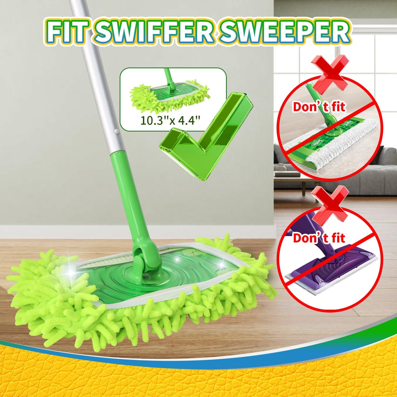 Reusable Mop Pads Compatible with Swiffer Sweeper Mop, Wet and Dry Flat Swiffer Mop Pads Cover, 2 Pack Washable Swiffer Pads for Surface/Hardwood Floor Cleaning (Mop Is Not Included) image number 1