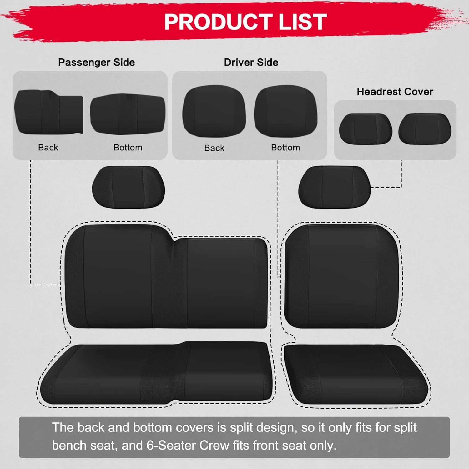 Smotrcc Ranger 1000 Seat Covers with Headrest Covers - Waterproof PU Coatin Compatible with Polaris Ranger 1000/Ranger XP 1000/Ranger Crew XP 1000 2017-2023, Black UTV Seat Covers image number 5