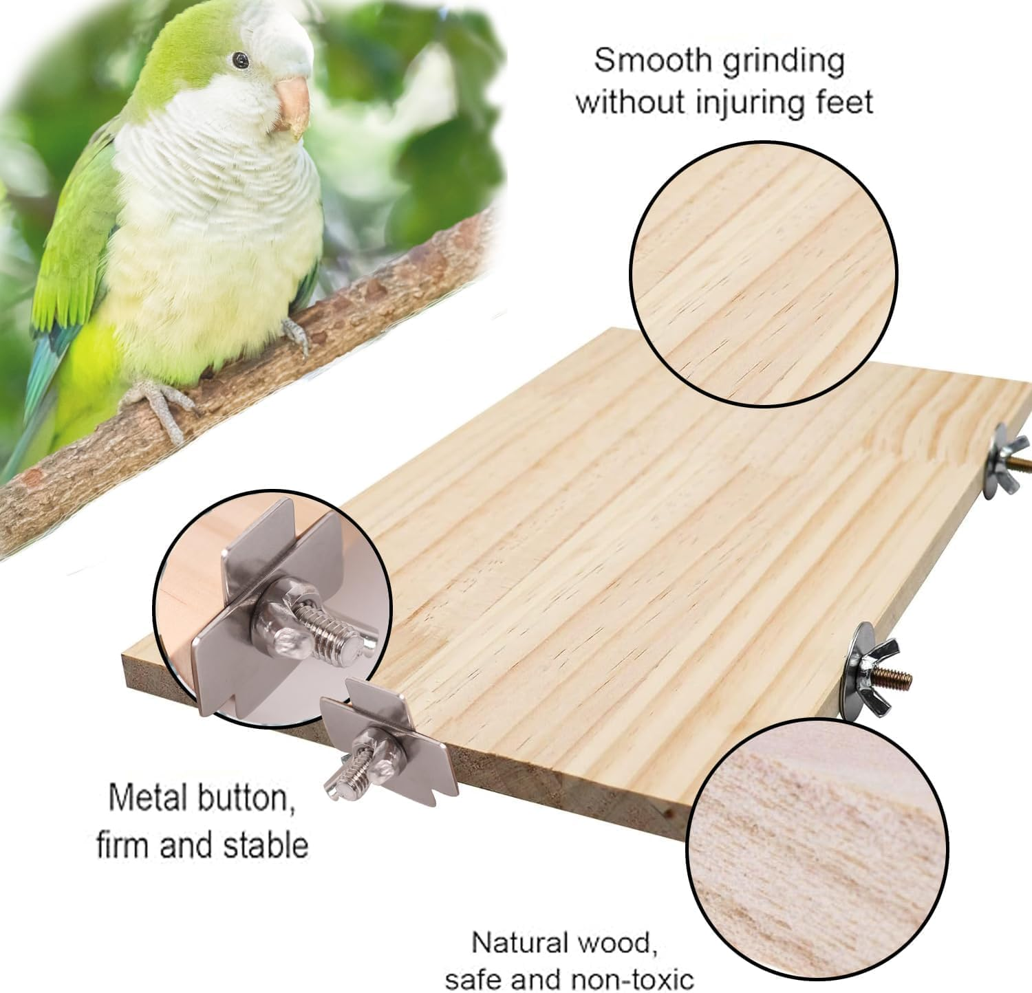 Rectangular Wood Bird Perch Stand, 2Pcs Wooden Parrot Wood Platform Perch, Rectangular Wood Platform Wood Perch Stand Board for Small Animals