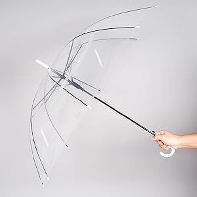10 Pcs Clear Wedding Umbrellas 37'' Bulk Auto Open Stick Umbrellas Dome See Through/Transparent Umbrella for Wedding,With White J Hook Handle for Bride Bridesmaid/Groomsman Party Photo Rain Ceremony image number 6