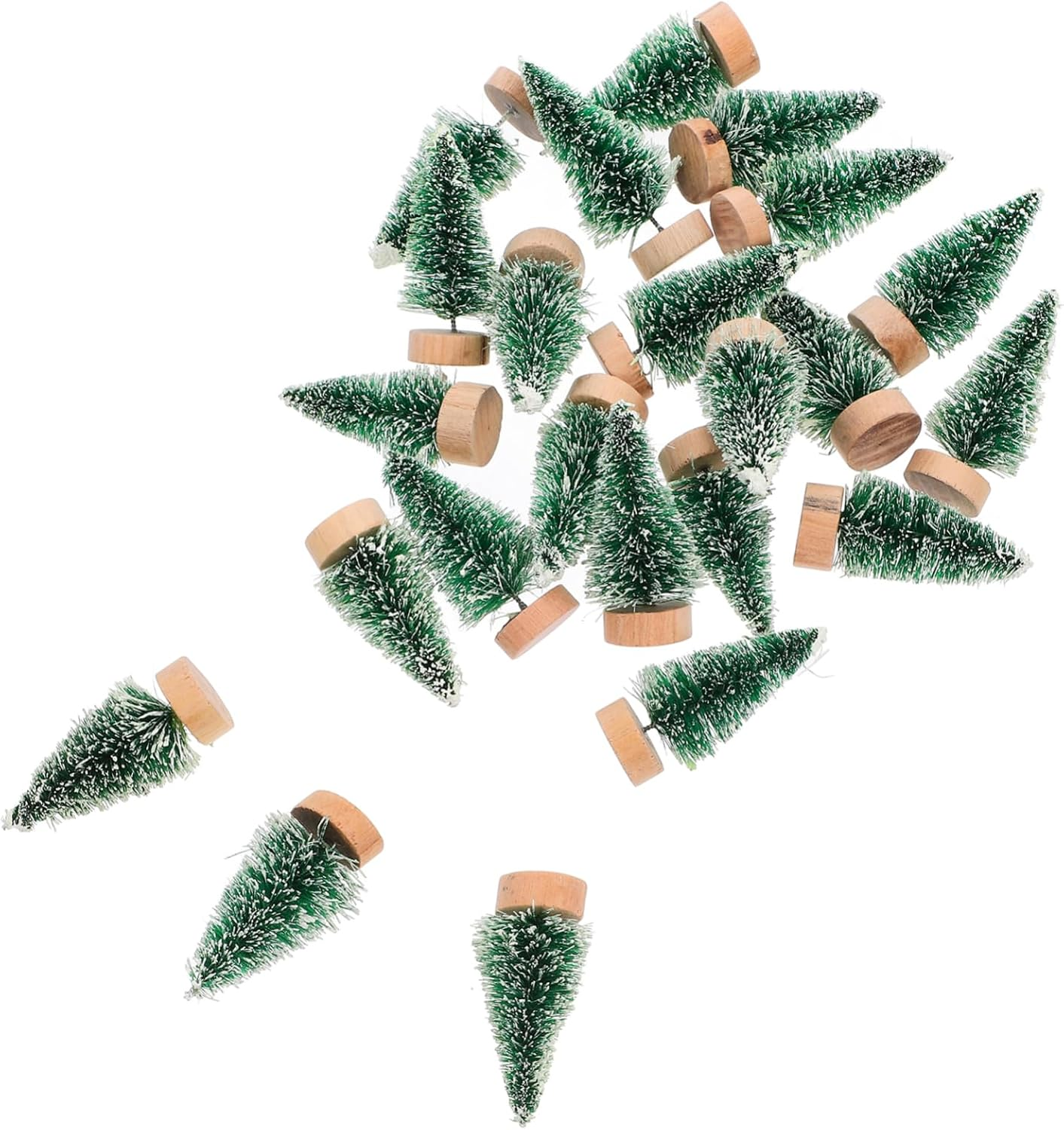 Mini Christmas Tree Decorations 24Pcs with Wooden Base Artificial Pine Trees for Desktop Fireplace Window Decor