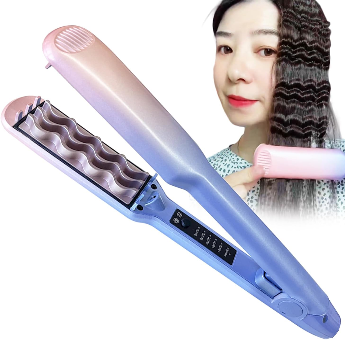 3D Ripples Hair Crimper Hair Fluffy Corrugated Curler 5-Level Temperature Volumizing Iron Styling Tools for Men and Women