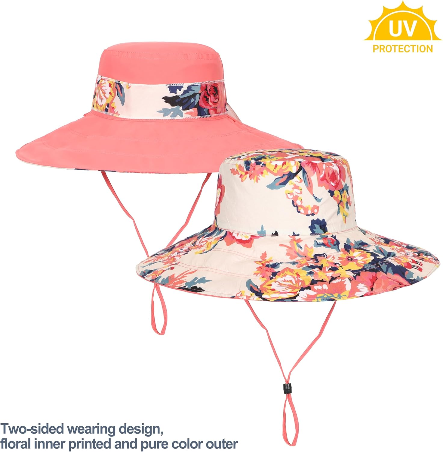 Womens Wide Brim Sun Hat Reversible Print UV Protection Oversized Beach Cap Travel UPF 50+ image number 7