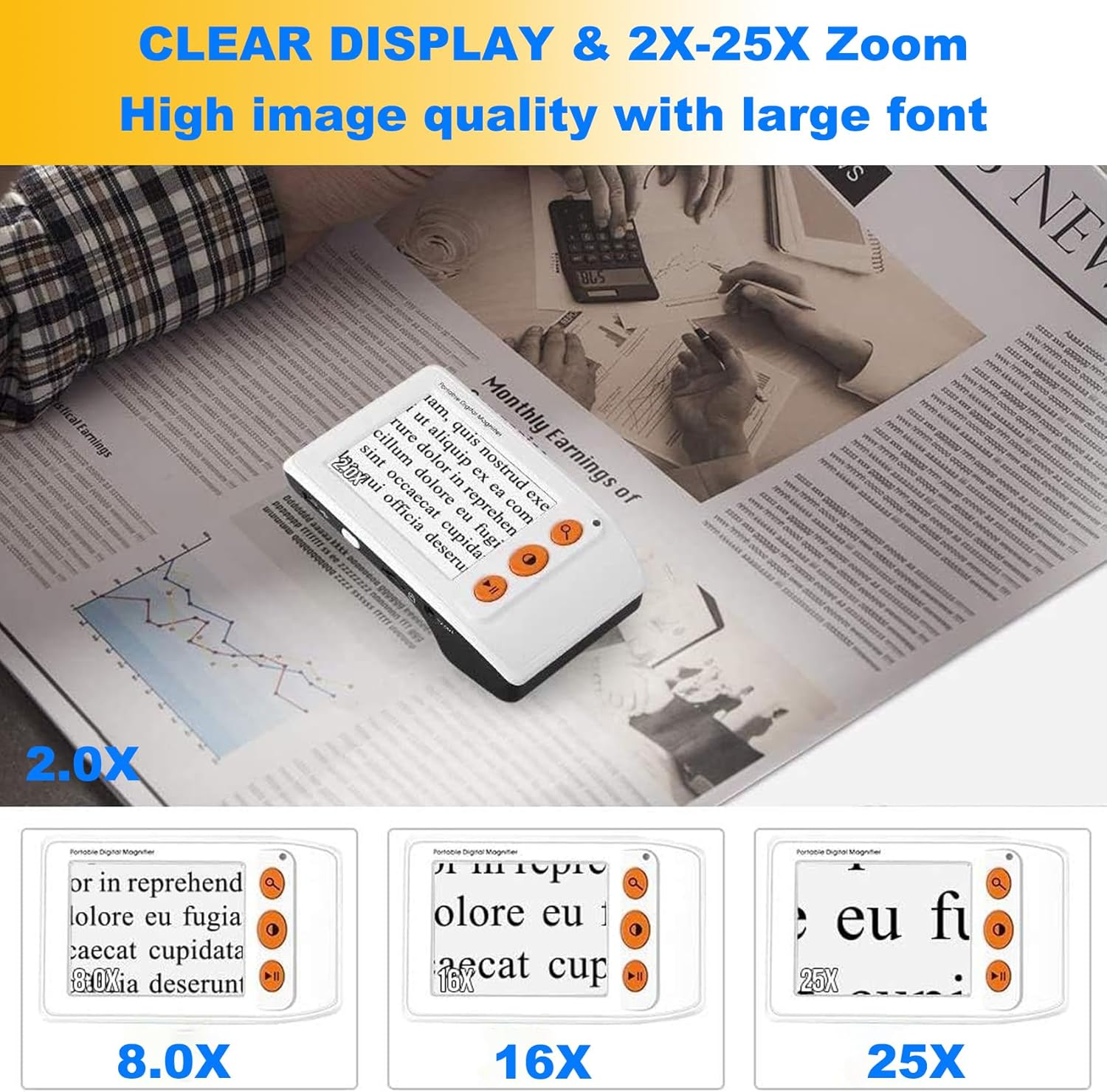 AUTENS 3.5" Portable Digital Video Magnifier, Handheld with 2X-25X Zoom, 8 Color Modes & TV Output, Electronic Reading Aid for Low Vision, Foldable Stand, Carrying Bag Included image number 4