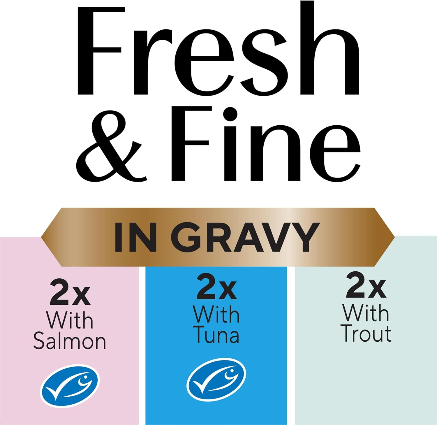 Dine Fresh and Fine Wet Cat Food Salmon, Tuna & Trout in Gravy 50G Pouch, 18 Pack image number 1