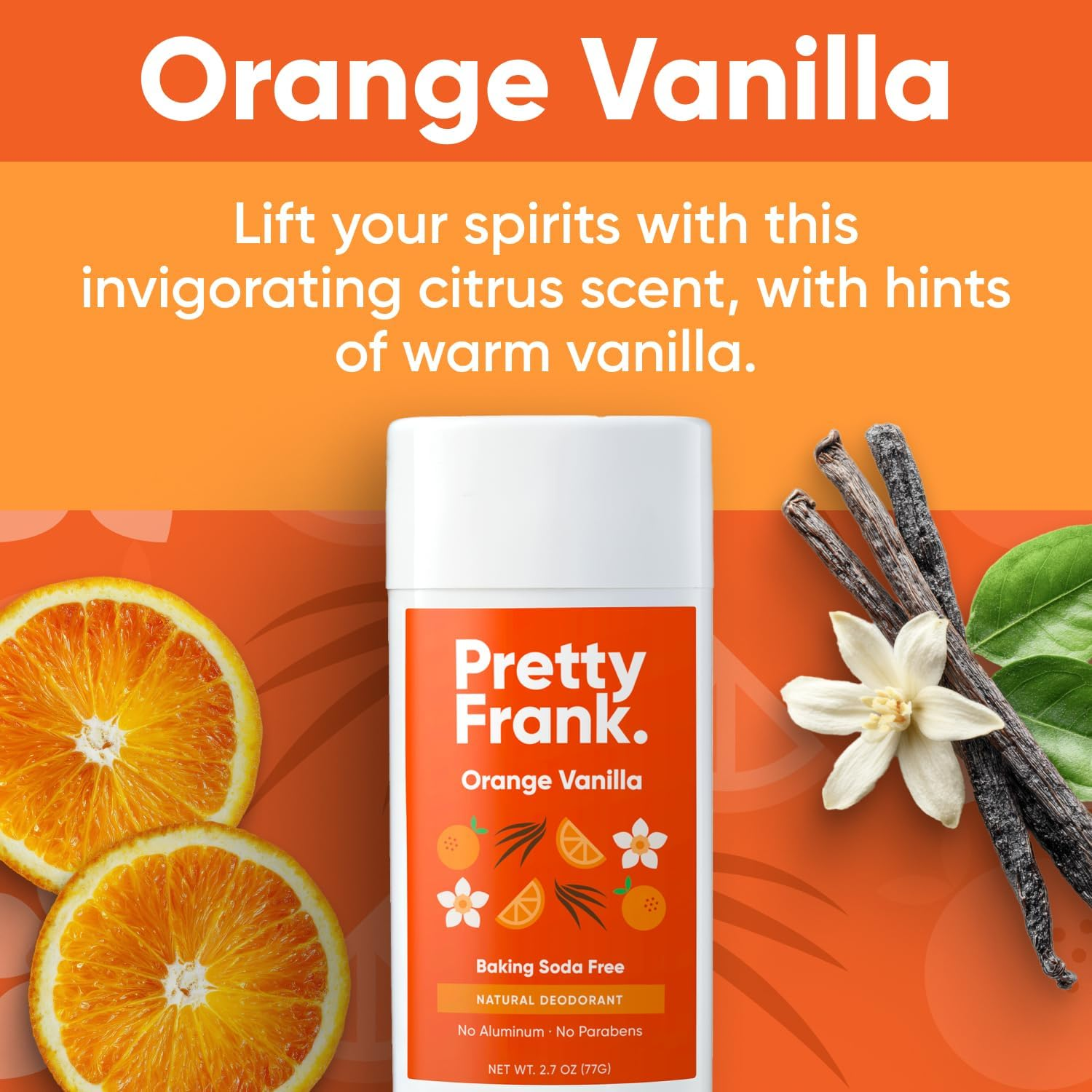 (Orange Vanilla, 80Ml (Pack of 1)) - Pretty Frank Natural Deodorant Stick, Baking Soda Free Natural Deodorant for Women, Men, Teens, Kids - Paraben Sulphate Free with Arrowroot, Coconut Oil, Shea Butter, Zinc (Orange Vanilla, 1Pk) image number 2