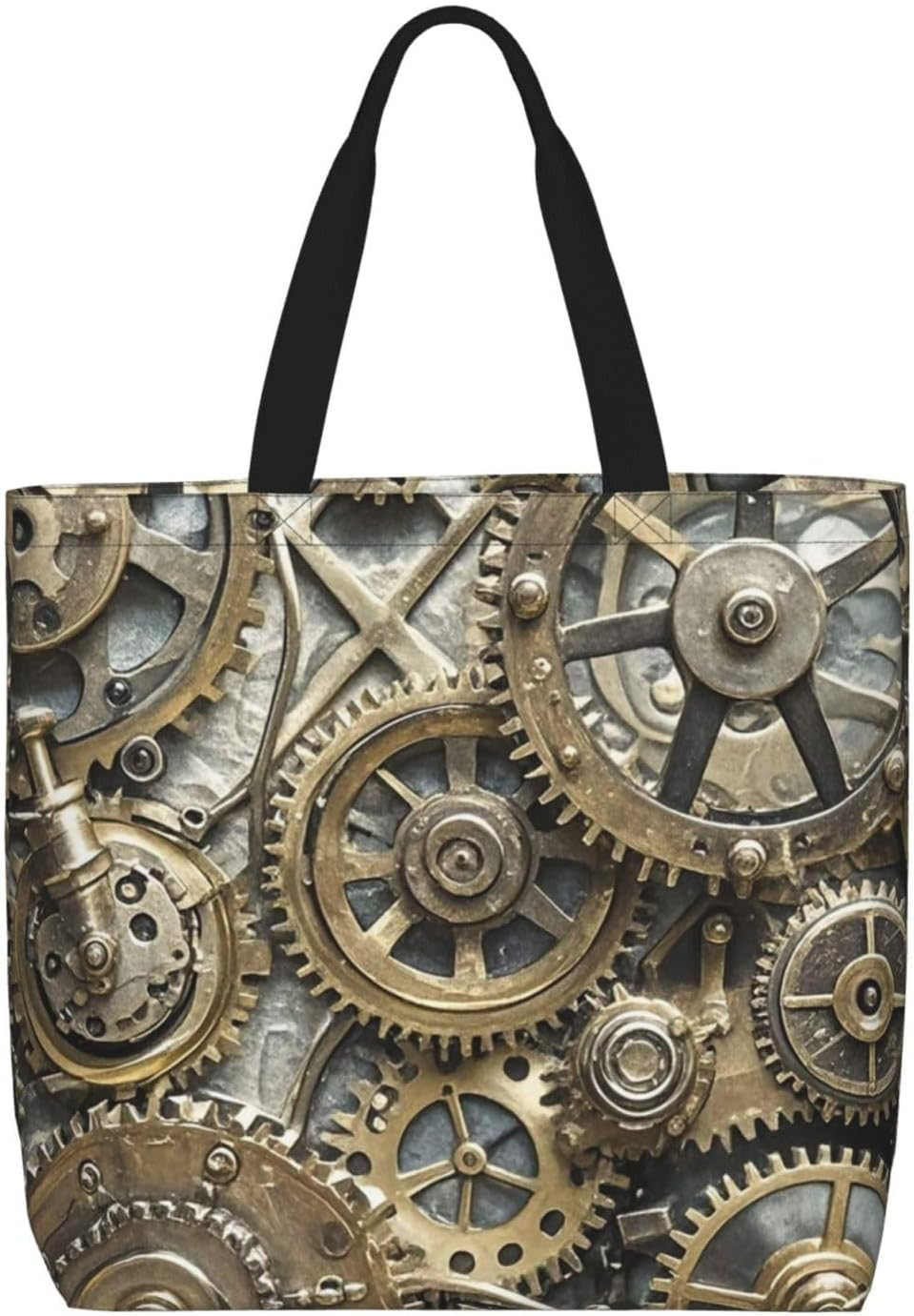 STVYUKL Cool Steampunk Gears Tote Bag for Women Casual Portable Shopping Handbags with Zipper Inner Pocket Reusable Waterproof Beach Grocery Bag for Shopping Travel Work, Black, One Size image number 3