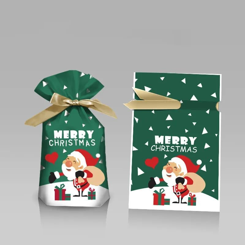 Dorischen 2024 Christmas Candy Bag with Drawstring Plastic Party Favor Bags Santa Gift Bag Christmas Decoration for Home Snowflake Noel Present Bag Christmas Wrap Holders New Year 24 PCS image number 3