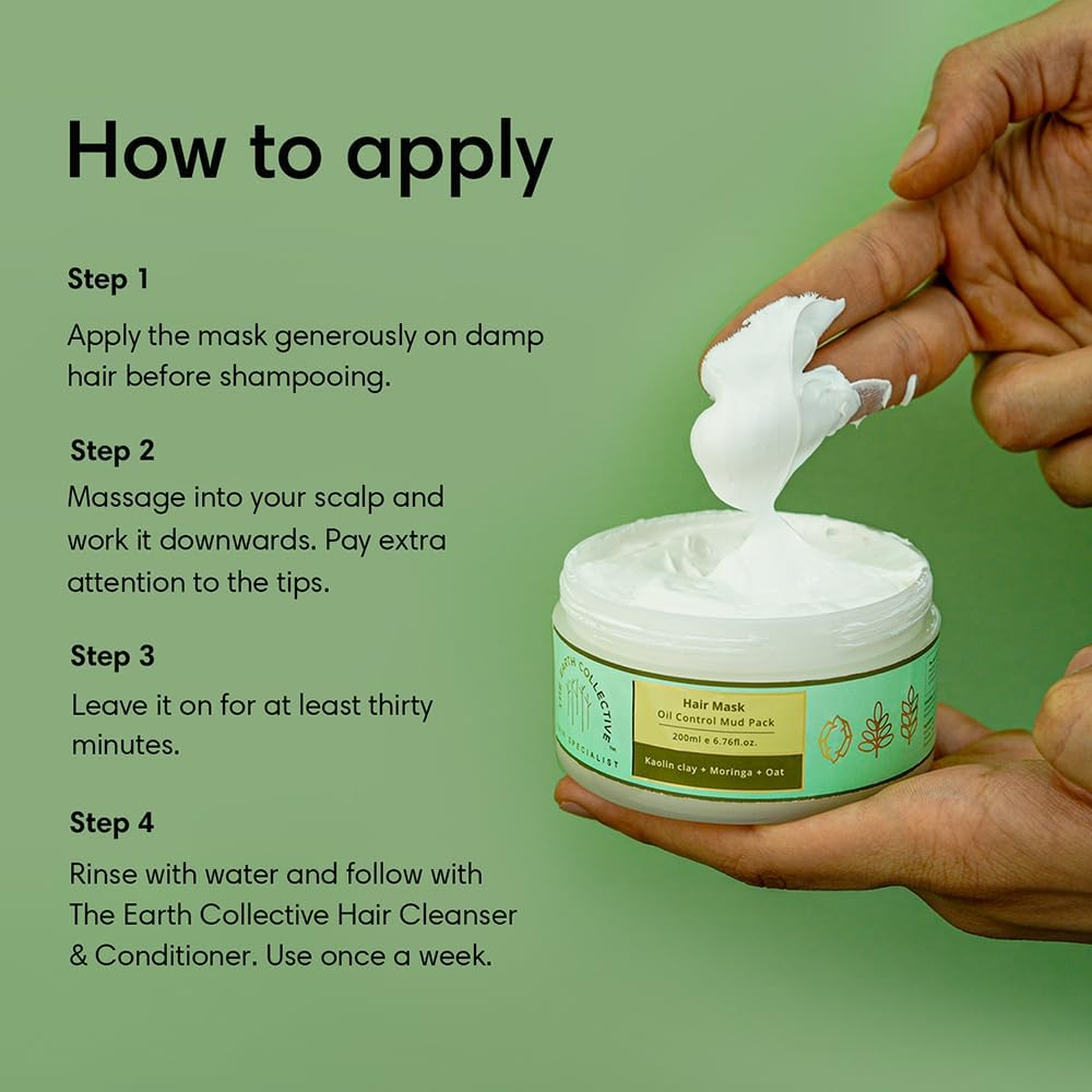 THE EARTH COLLECTIVE Oil Control Mud Pack, Contains Kaolin Clay, Moringa, Oat, Hydrates Hair, Removes Excess Oil from the Scalp, 200 Ml image number 5