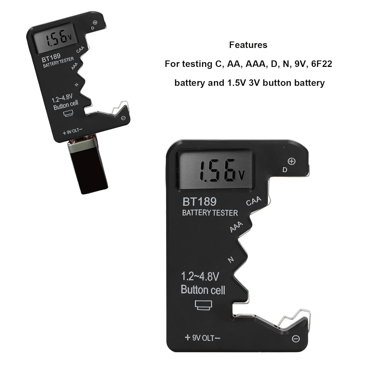Nunz Battery Tester, High Accuracy LCD Display, Durable, Portable, Compatible with C AA AAA DN 6F22 Batteries