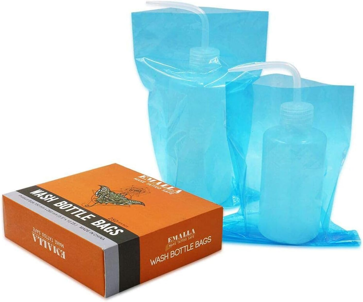 Tattoo Wash Bottle Bags - Beoncall 250Pcs Disposable Tattoo Bottle Covers Squeeze Bottle Bags Lab Wash Bottle Covers Sleeves Blue for Tattoo Bottles Tattoo Supplies Tattoo Kit&hellip; image number 5