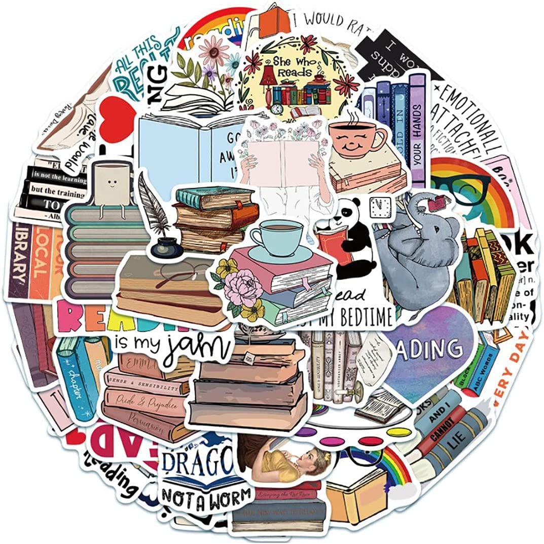 Reading Reward Stickers for Students and Teachers, 50 PCS Love Book Reading Decals Vinyl Stickers for Laptop, Water Bottles, Computer, Phone, Classroom, Cute Motivational image number 1