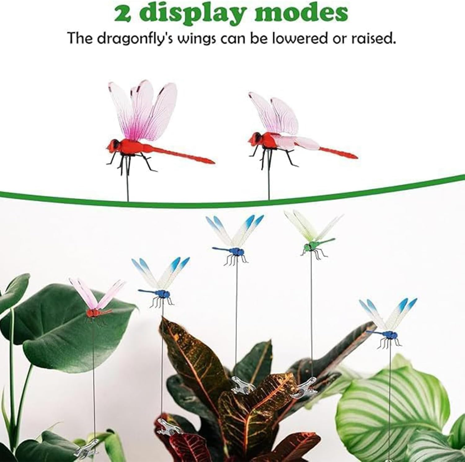 Yharnamite 8 Pcs Fake Dragonfly Clips, Fake Dragonfly Rod Clip Artificial Dragonfly Clips for Outdoors, Outdoor Simulation Dragonfly Clip for Patio Garden Decoration image number 1