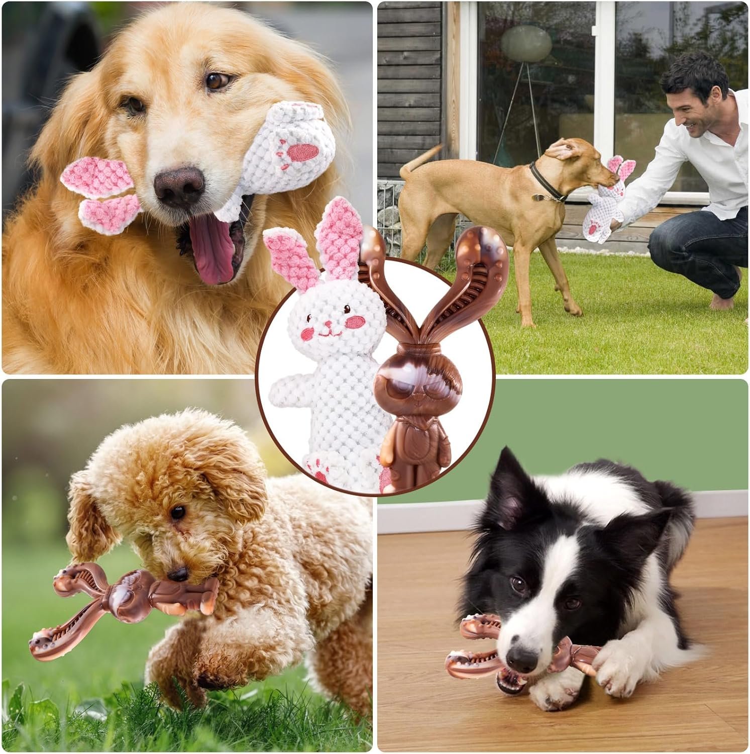2 PCS Dog Chew Toys for Aggressive Chewers,Indestructible Rabbit Shape Beef Flavored Dog Chew Toy,Squeaky Bunny Plush Toys,Great for Small, Medium, Large Dogs image number 5
