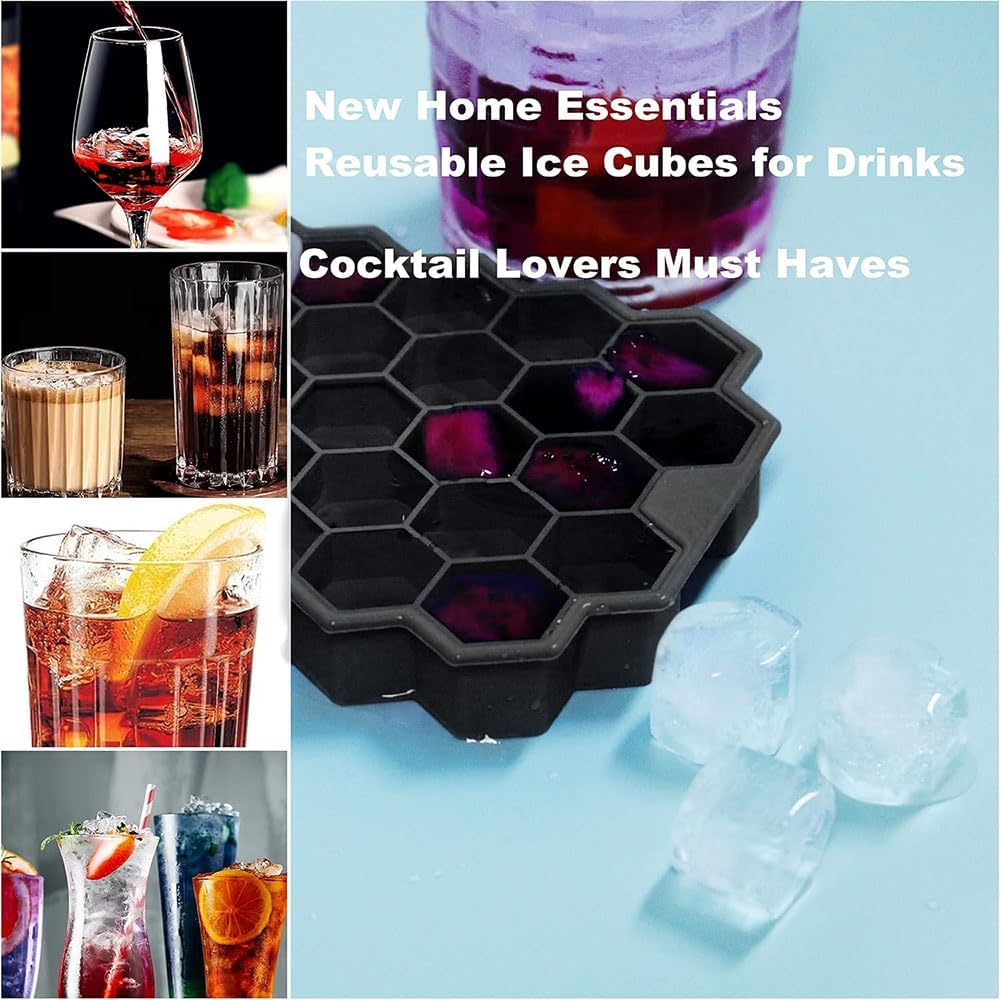 Silicone 37-Ice Cube Trays Molds with Sealing Lid Easy-Release Reusable Ice Cube for Bar,3 Packs Black.Green and Purple