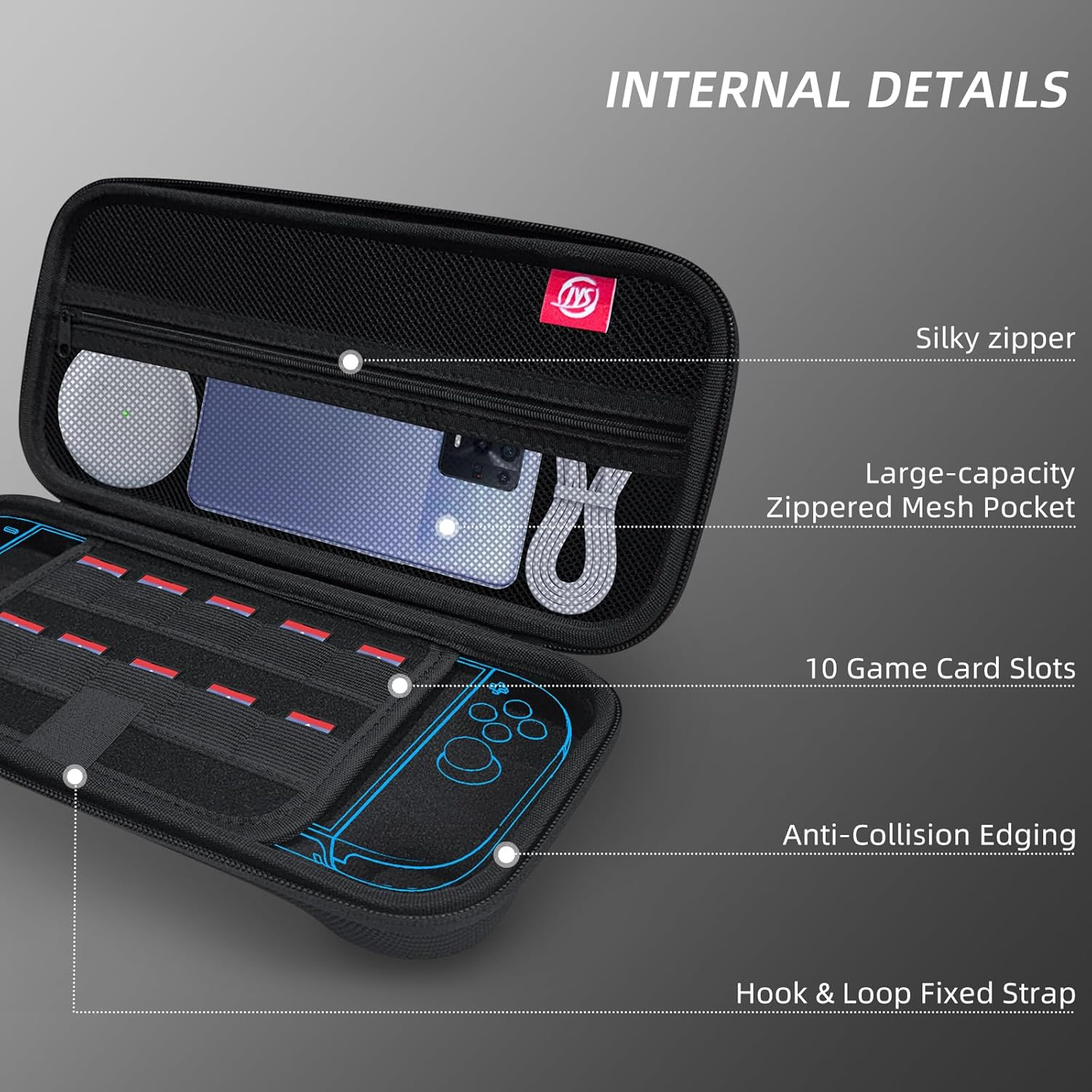 Carrying Case for Nintendo Switch 2, EVA Hard Shell with 10 Game Card Slots, Double Compartment (Black) image number 2
