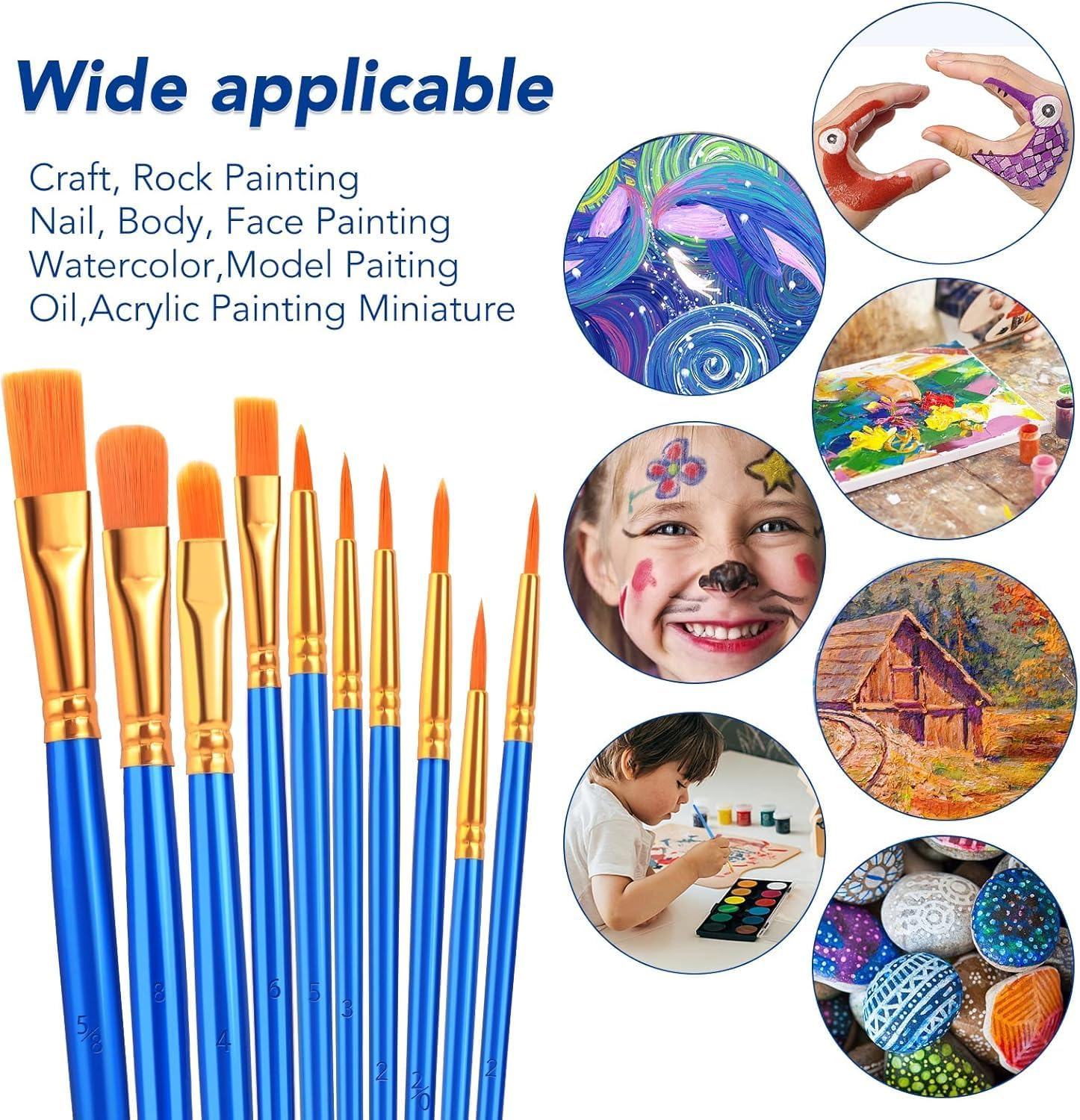 Fyvadio Acrylic Paint Brushes Set,2 Packs /20 Pcs Nylon Paintbrushes Head, Suitable for Acrylic Oil Watercolor Rock Body Face Nail Art Perfect Suit of Art Painting, Best Gifts for Kids Adult Drawing image number 3