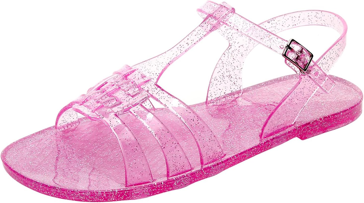 Women Sandals Jelly Shoes Flats Size 9 Beige T-Strap Crystal Jellies Slides Clear Rain Slippers Glitter Summer Beach Retro