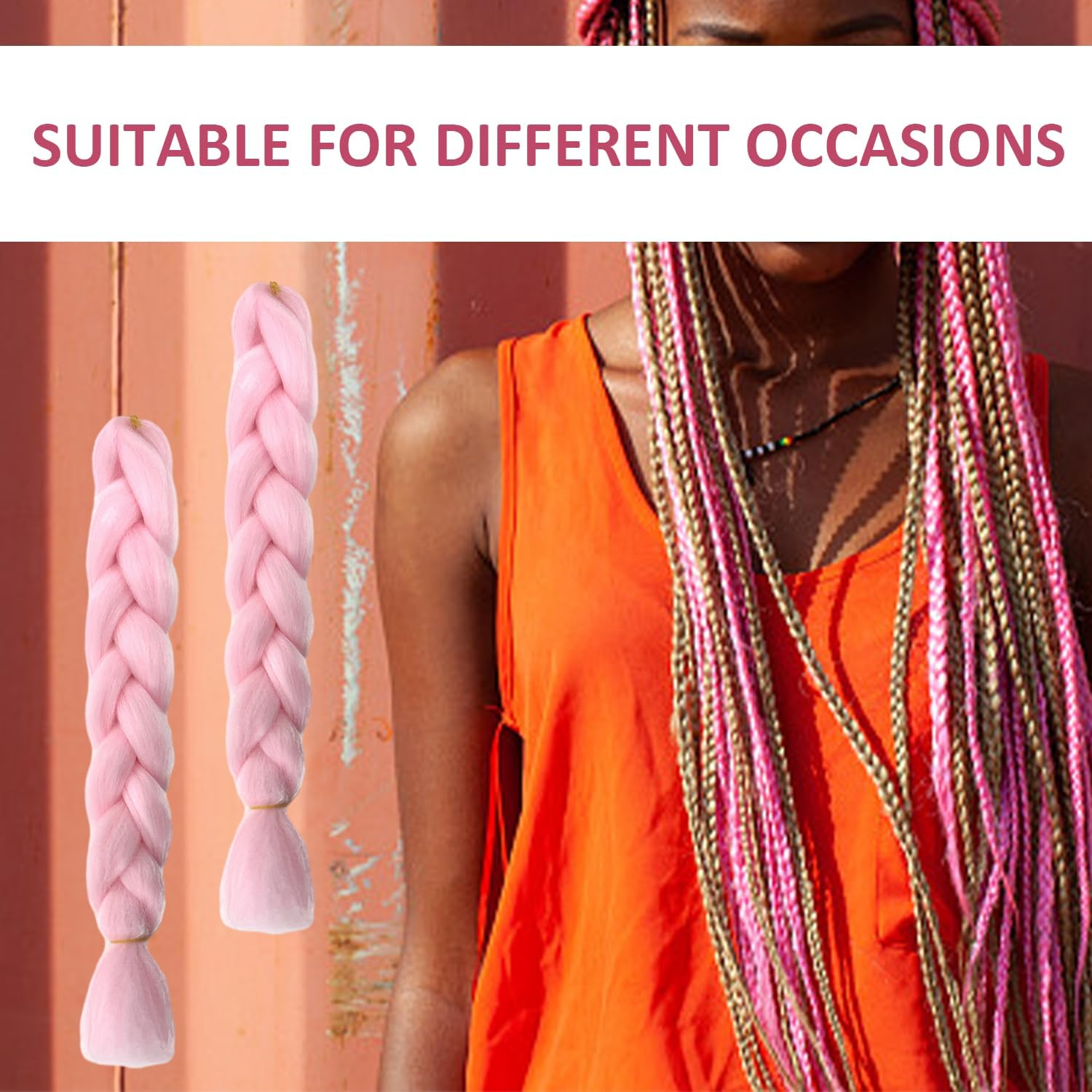 2 Pieces Bright Pink Wigs 60Cm Glow in the Dark Wig Extension Braid Braid Wig Hair Braid Twist Braid Wig