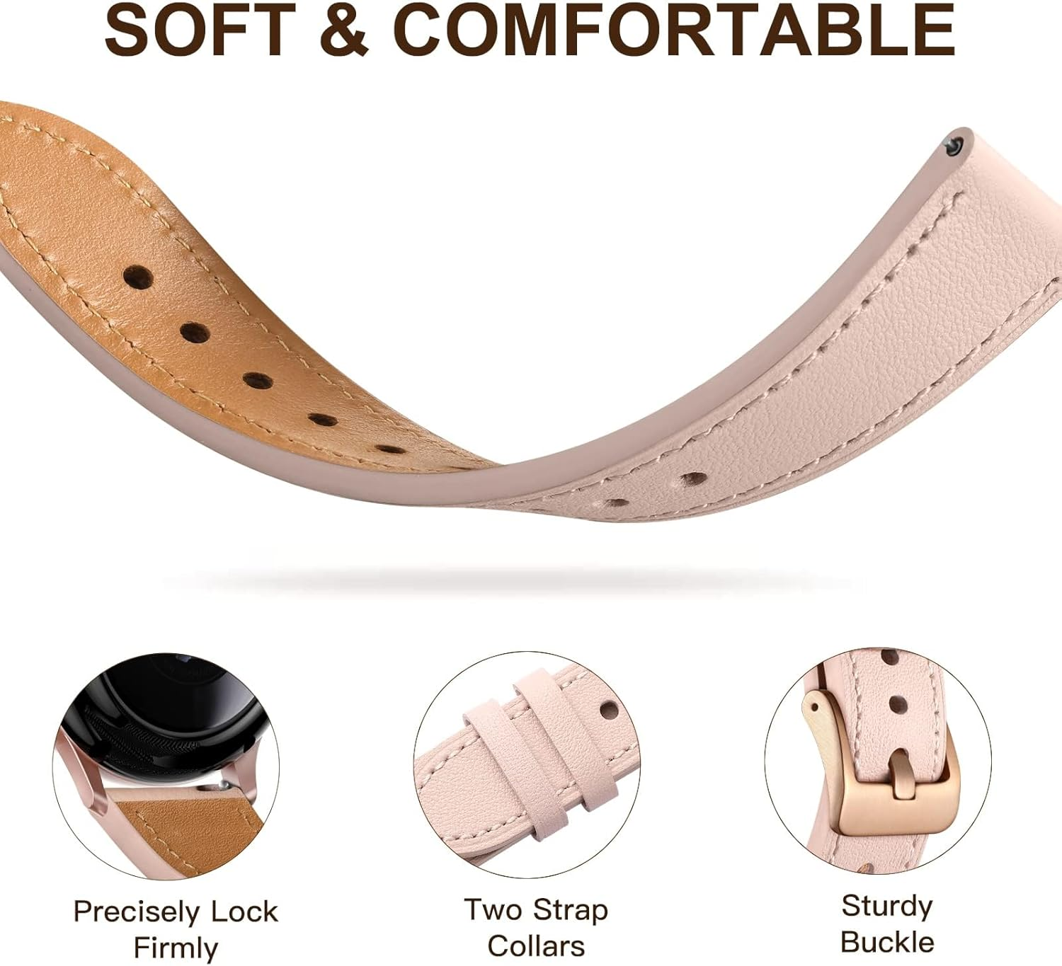 Getino Leather Bands Compatible with Samsung Galaxy Watch 7 FE 6 5 4 Band 40Mm 44Mm/Watch 5 Pro Band 45Mm/Galaxy 6 Classic 43Mm 47Mm, Top Grain Genuine Leather 20Mm Watch Strap Women Men - Navy image number 4