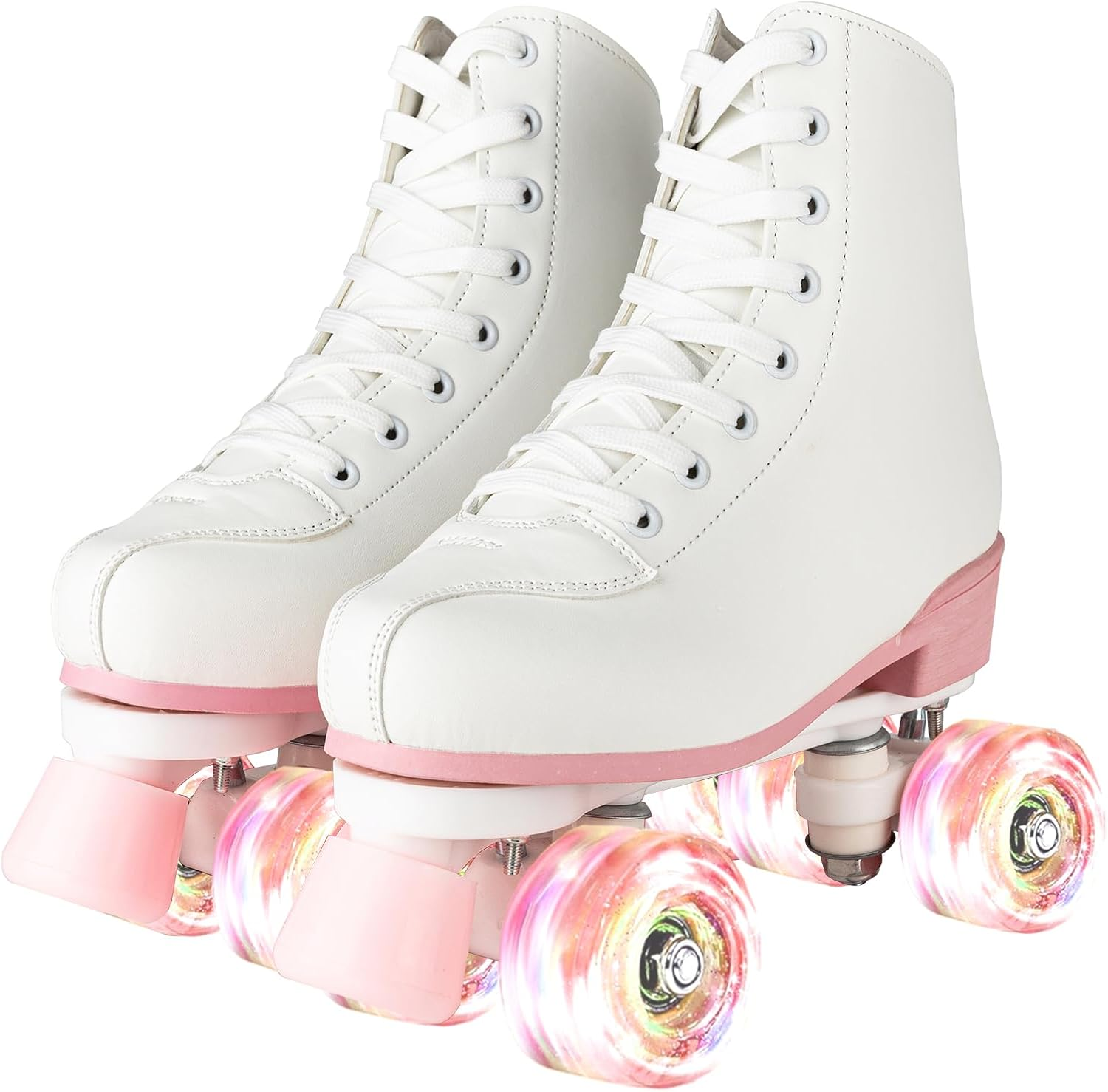 XUDREZ Roller Skates for Women Girls Light up Adult Roller Derby Skates Double Row PU Leather Skates for Youth Beginner Outdoor