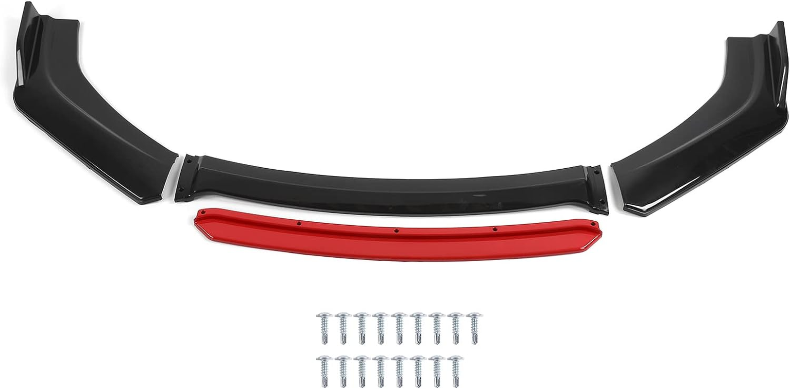 Universal Front Bumper Lip Lower Chin Spoiler Splitter Body Kit Air Dam Automotive Protector, Universal Fit for Most Cars, Glossy Black with Red Tongue image number 5