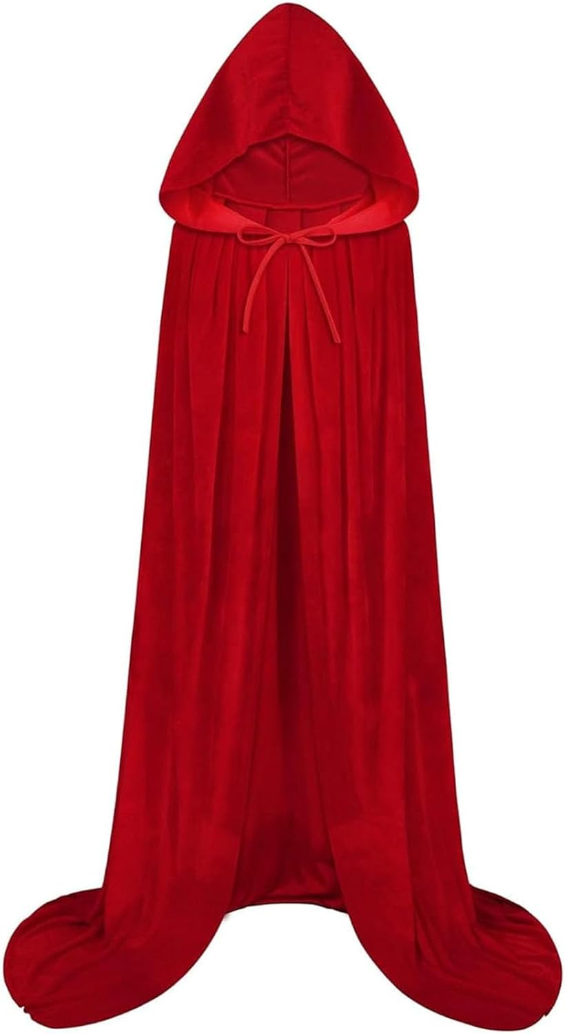 Halloween Velvet Hooded Cloak for Women & Men - Witch Vampire Wizard Cape Costume with Long Hooded Cape - Halloween Cosplay, Renaissance Fair, Medieval Gothic Robe (Black)