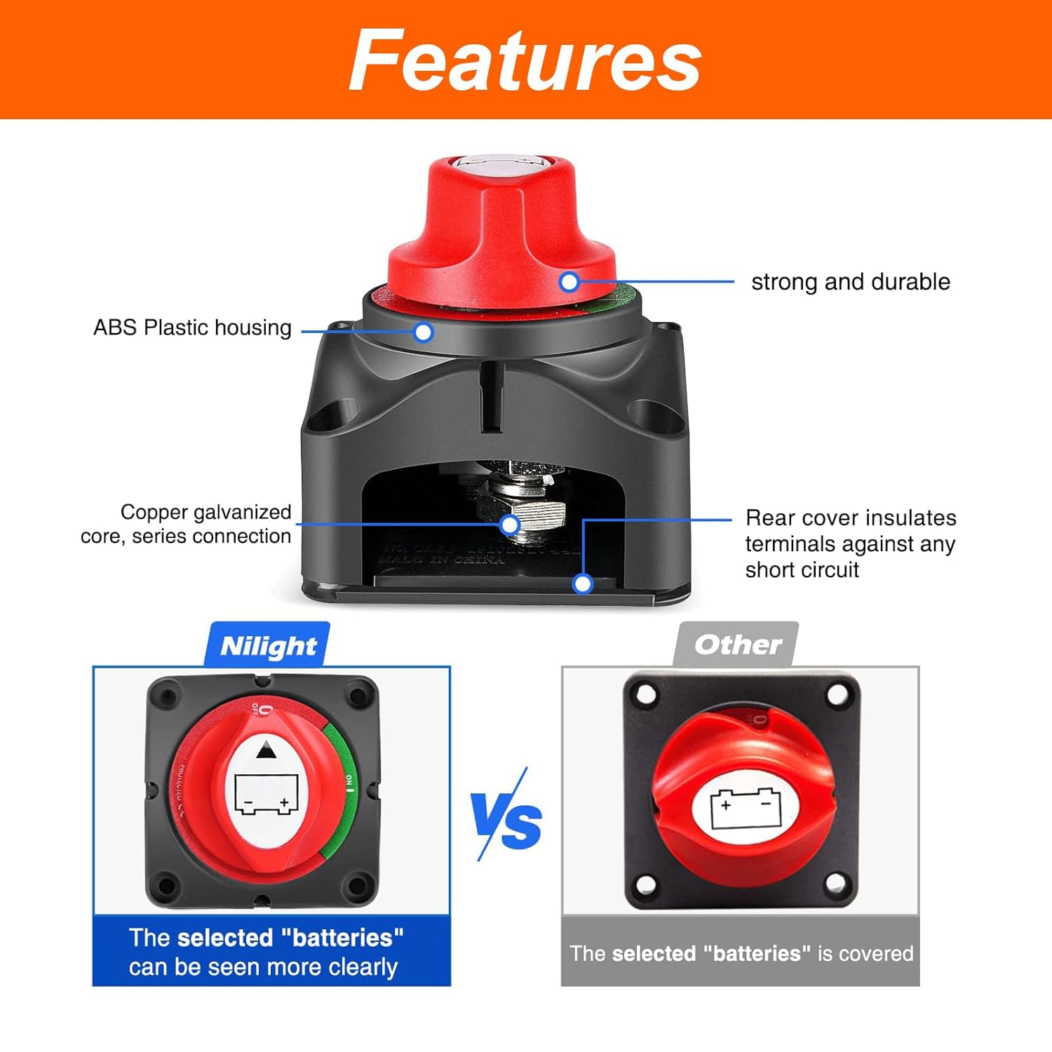 MAEZOE Battery Disconnect Switch 12V Master, 12V-48V Waterproof Battery Shut off Switch 275Amps High Current for Car Marine Boat RV (On/Off)