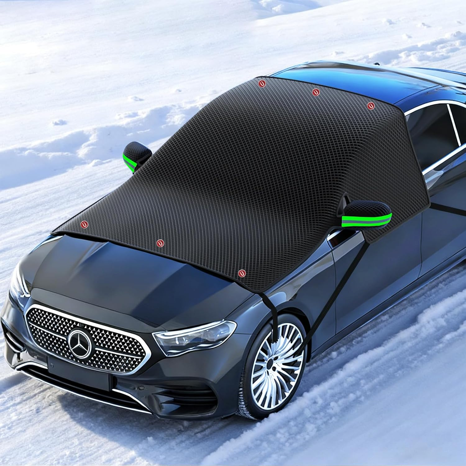 Large Car Windshield Cover for Ice and Snow - Automotive Windshield Snow Covers with Side Window & Rearview Mirror Protector, Winter Magnetic Car Anti-Snow Cover, Universal for Most Cars,Sedan,Suv