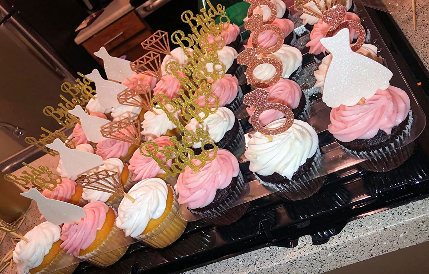 Jevenis Set of 36 Glitter Bride to Be Cupcake Toppers Diamond Ring Wedding Dress Cupcake Toppers for Wedding Engagement Bridal Shower Decorations image number 1