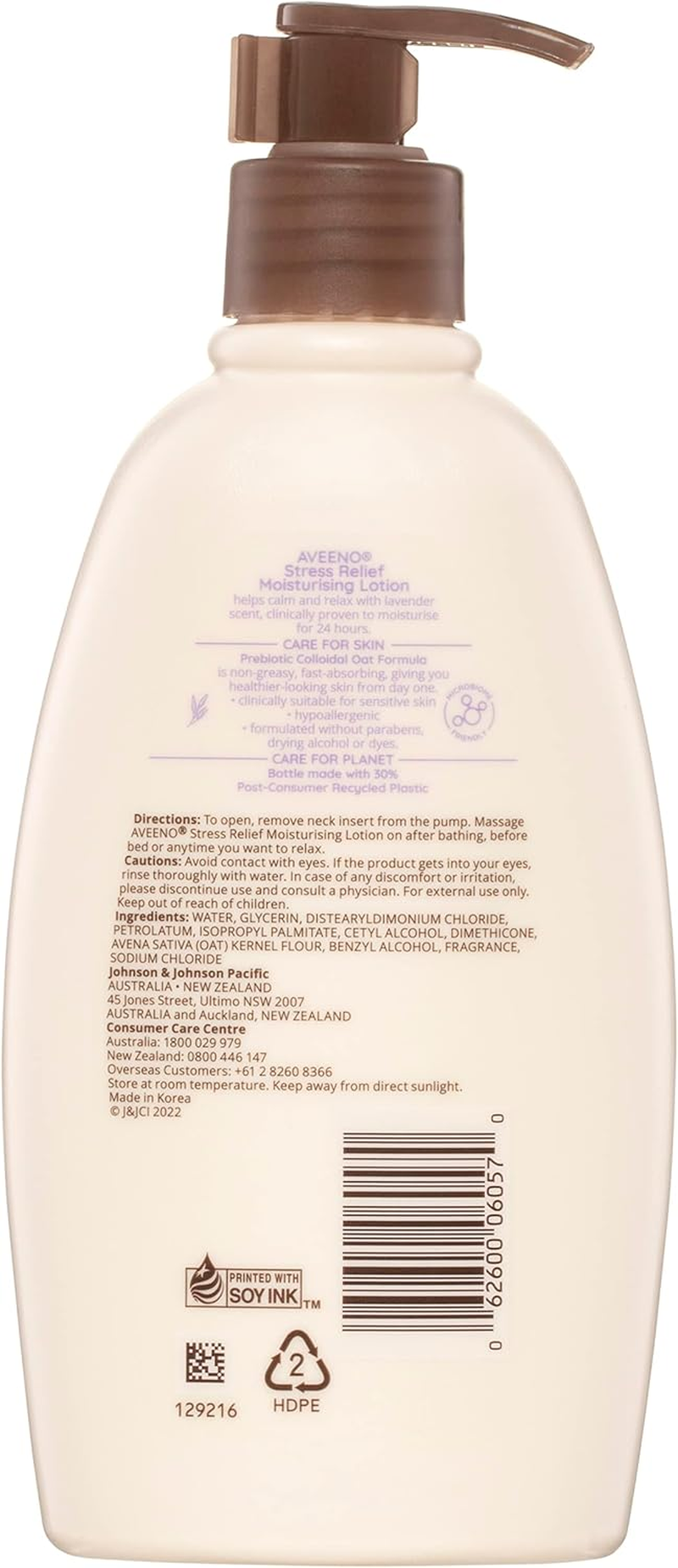 Aveeno Stress Relief Moisturising Non-Greasy Lavender Scented Body Lotion 24-Hour Hydration Normal Dry Sensitive Skin 354Ml image number 1