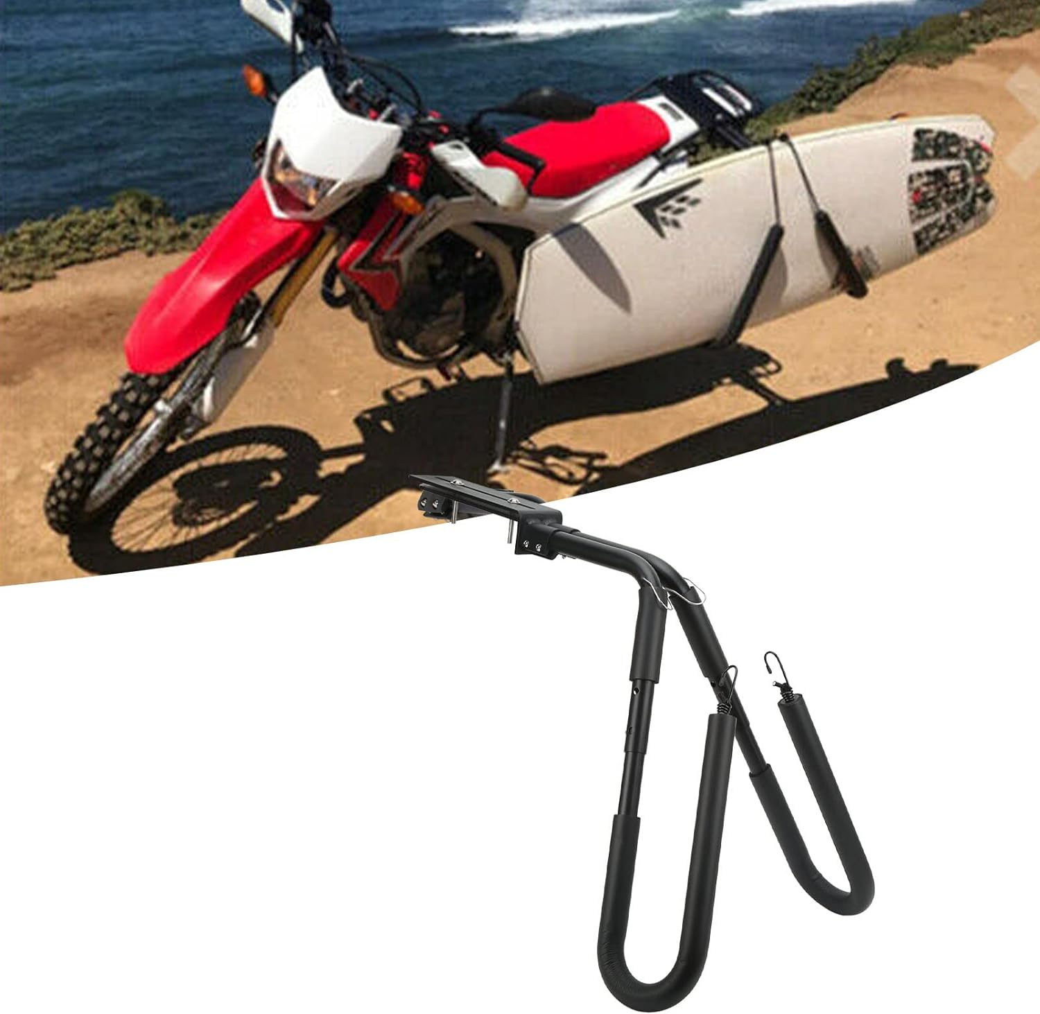 Surfboard Bike Rack, Scooter Moped Surf Rack, Portable Bike Surfboard Rack Carrier Rack Surf Bracket Surfing Wakeboard Motorcycle Mount Holder Frees Your Hands, Easy Installation image number 3