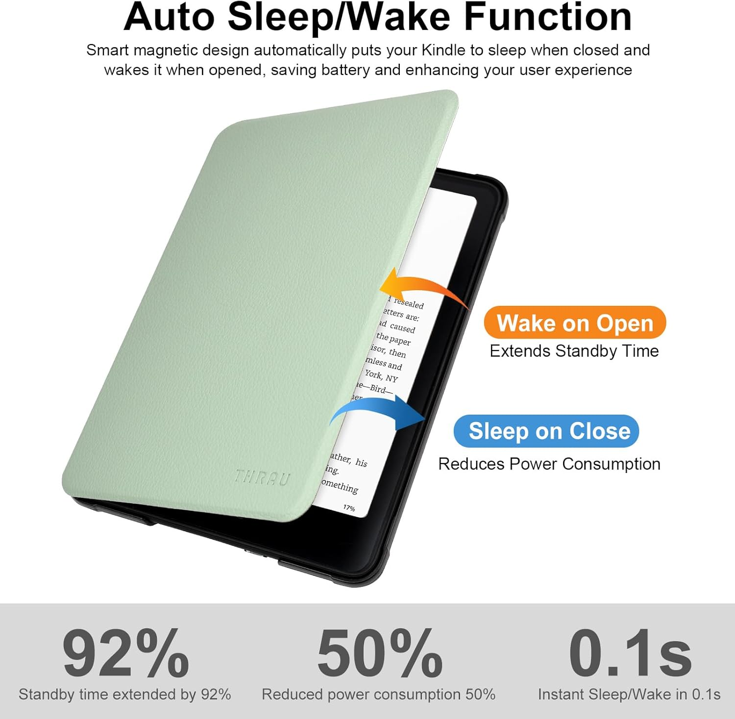 THRAU Case with Hand Strap for 7" Kindle Paperwhite 12Th Gen, Paperwhite Signature Edition 2024 or Kindle Colorsoft Signature Edition, PC Hard Shell with PU Leather, Auto Sleep/Wake &ndash; Agave Green image number 2