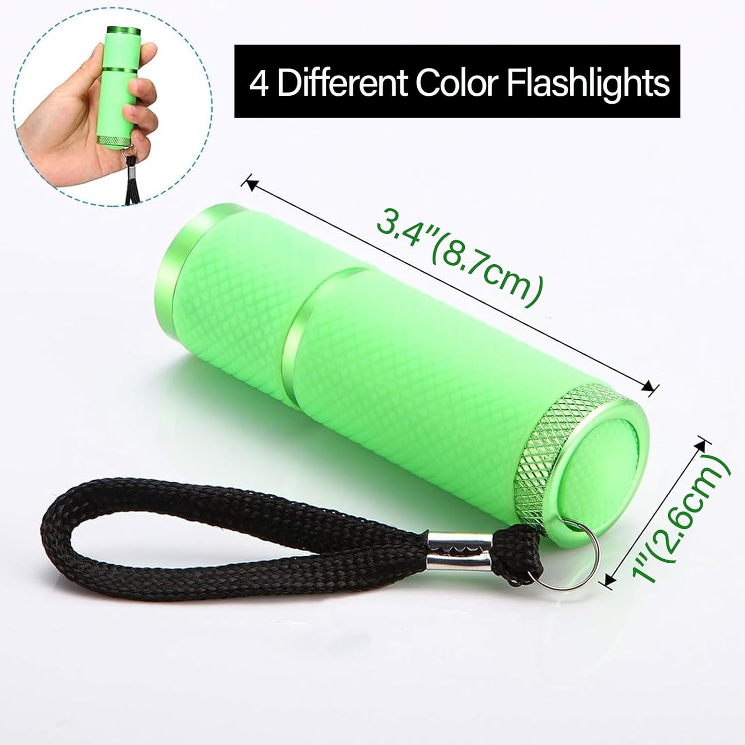 Yeanifeana 4 Pack Mini Flashlights 9LED Waterproof, Rubber Coated Glow in Dark Flashlight, Portable Fluorescent Torch for Camping Hiking Emergency, Indoor Outdoor Survival Gear