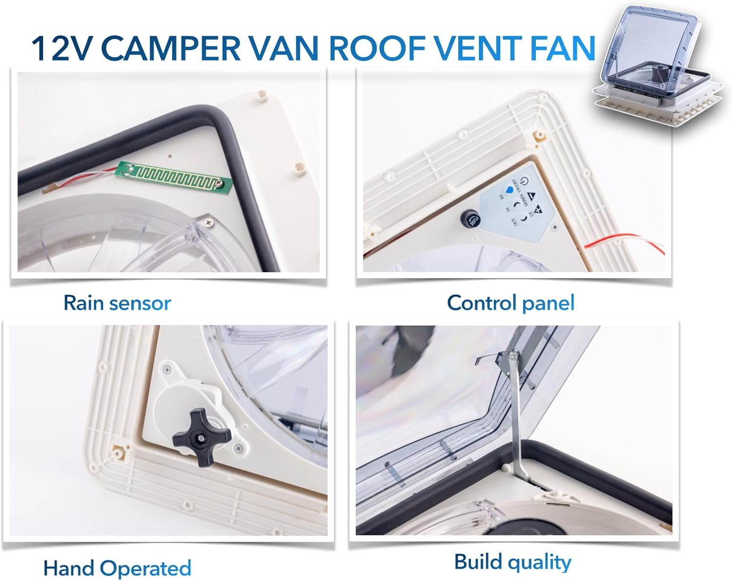 Caravan Roof Vent Fan,40X40Cm,Automatic Rain Sensor,10-Speeds and Reversible Airflow, Remote Control,Campervan Roof Vent Fan image number 3