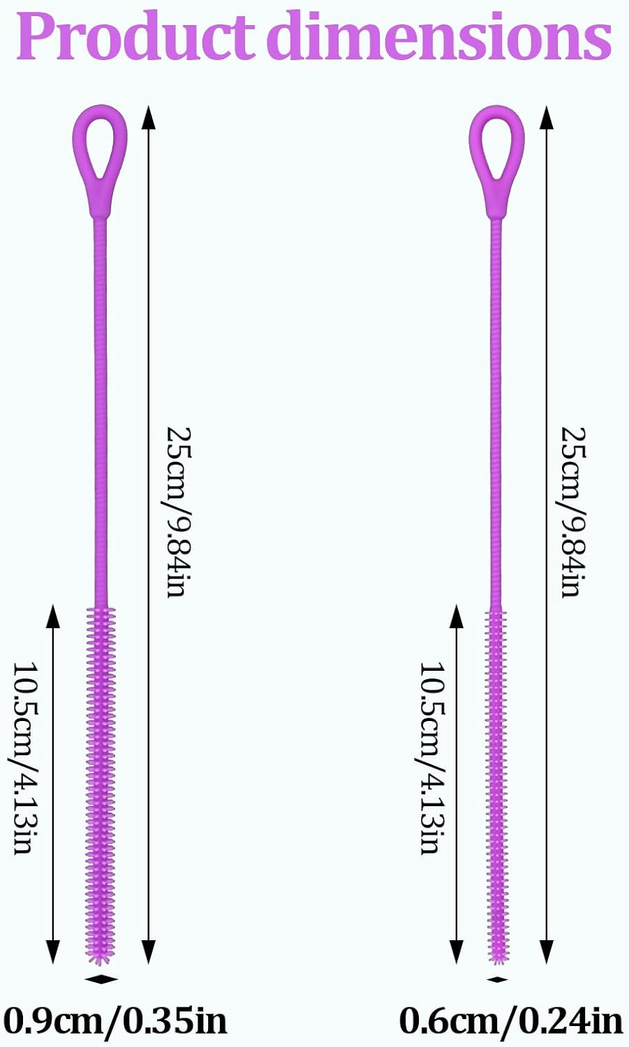 Silicone Straw Cleaner Brush, 2Pcs Straw Cleaner Brush Extra Long, Straw Brush Bristles Cleaner Brush for Cleaning Stanley, Metal Glass Straws, Drink Lid (Purple) - Black image number 5