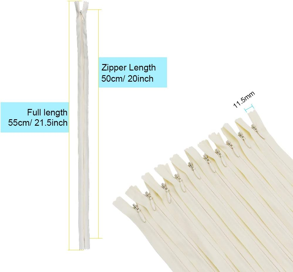 40Pcs 20 Inch Nylon Invisible Zippers Sewing for Tailor Sewing Crafts, Dresses, Skirts, Pillows DIY Crafter'S Special (Beige) - Beige image number 2