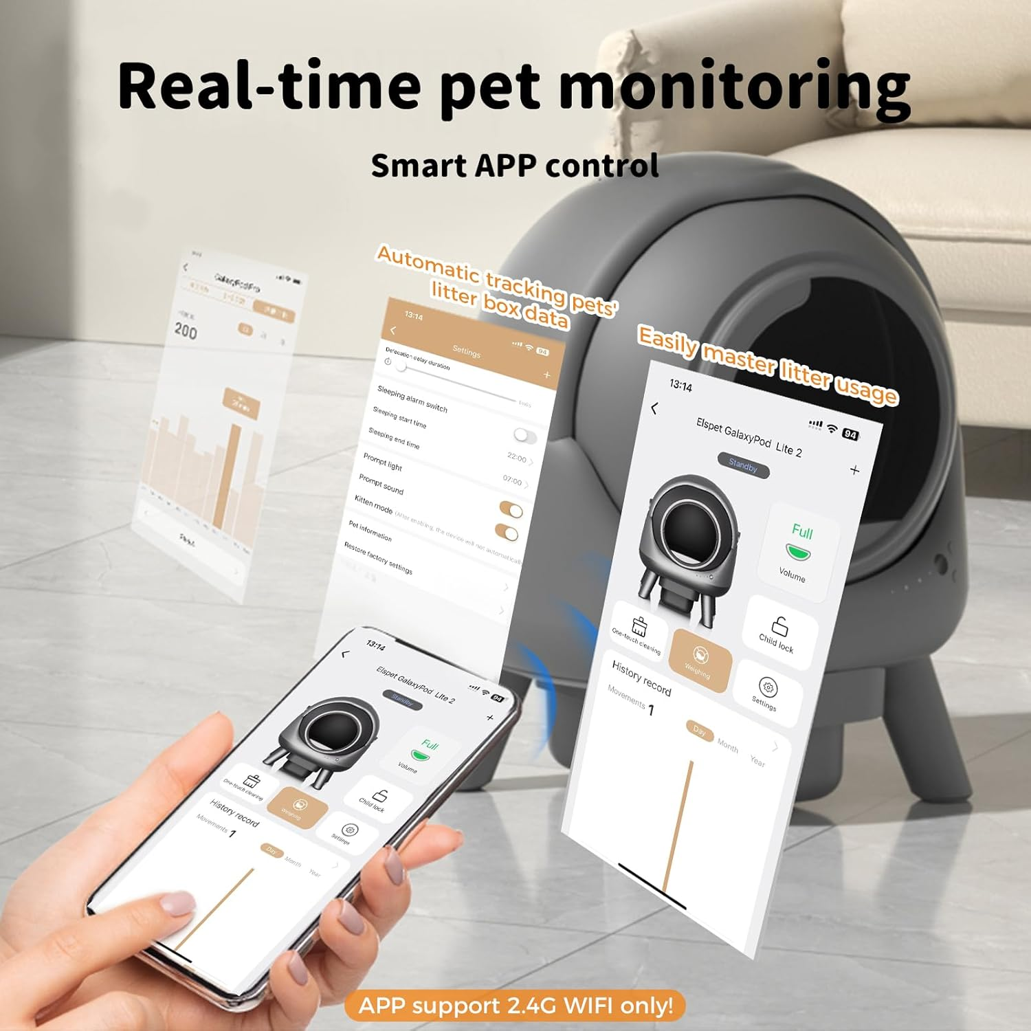 Pawz Self Cleaning Litter Box, Smart Automatic Cat Litter Box for Cats 1-8Kg, with APP Control, Odor Removal Safety Protection for Multiple Cats, Includes 1 Roll of Garbage Bags and Mat image number 2