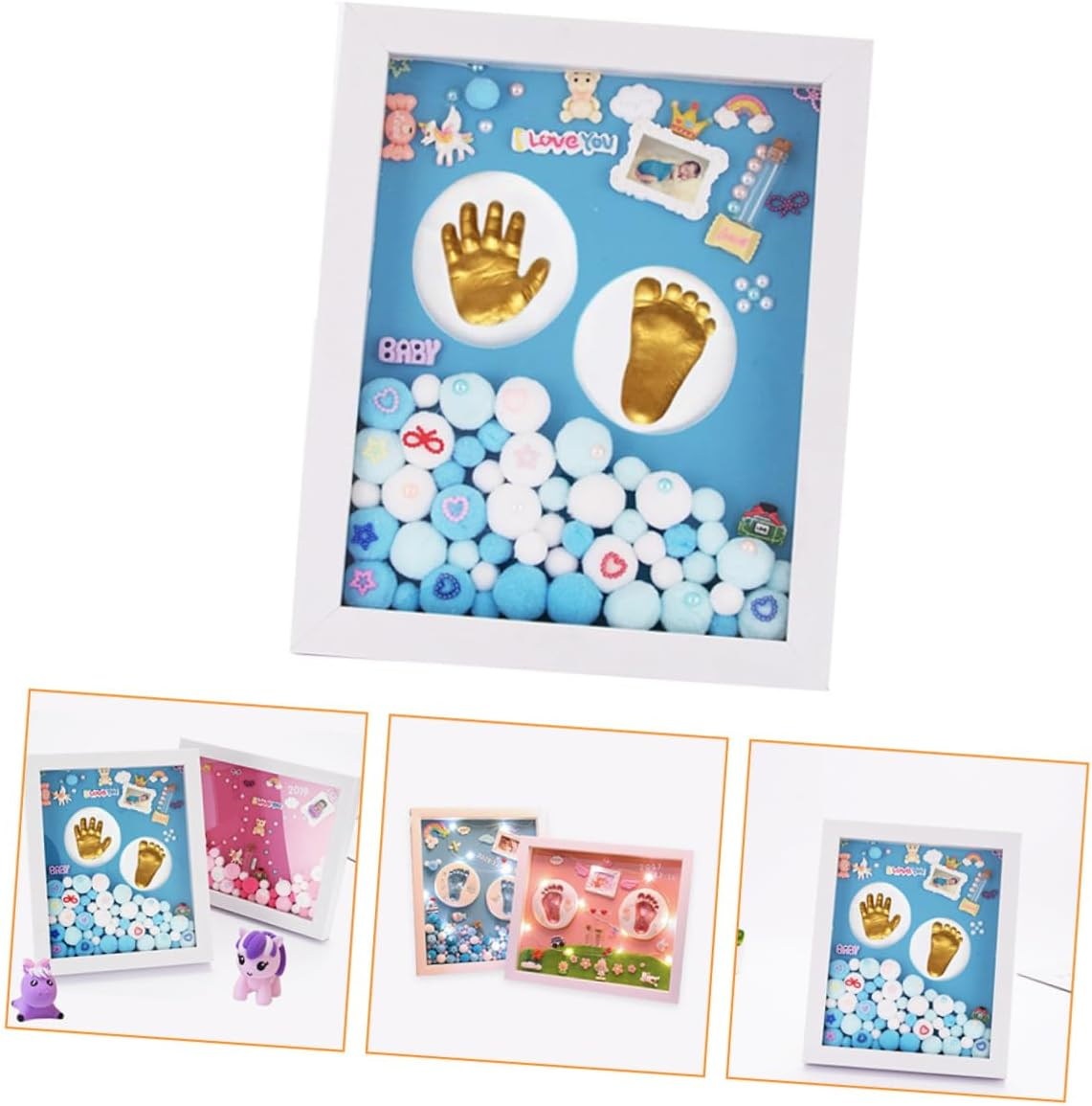 1 Set Handprint Memory Photo Holder Frame DIY Keepsake Kit with Ink Pads for Newborn Boy for Shower Baptism and Special Moments