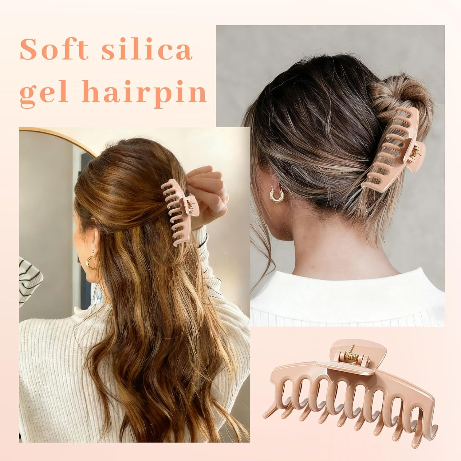 Xanthelle Hair Clips, 4 Pieces Hair Claws for Women & Large Hair Clips, Flexible Silicone Hair Clips, Duckbill Hair Claw, Non-Slip Claw Clips image number 5