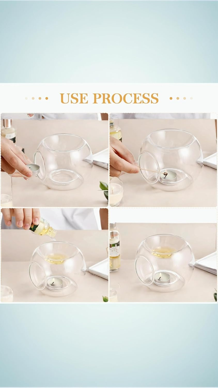 Honwor round Tealight Oil Burner - Essential Aroma Diffuser for Spa, Yoga, Bedroom - Scented Wax Melt Warmer & Votive Holder image number 6