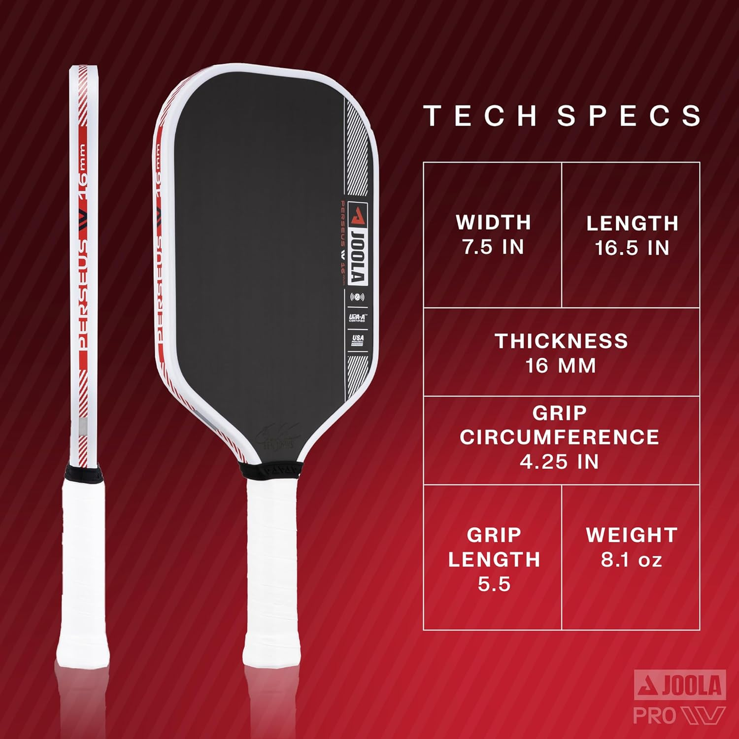 JOOLA Pro IV Pickleball Paddle - Tech Flex Power - Elongated Shape for Power & Spin - Propulsion Core Increases Speed & Touch - Select Perseus Agassi GRAF Shapes - UPA-A and USAP Approved - NFC Chip - Perseus image number 5
