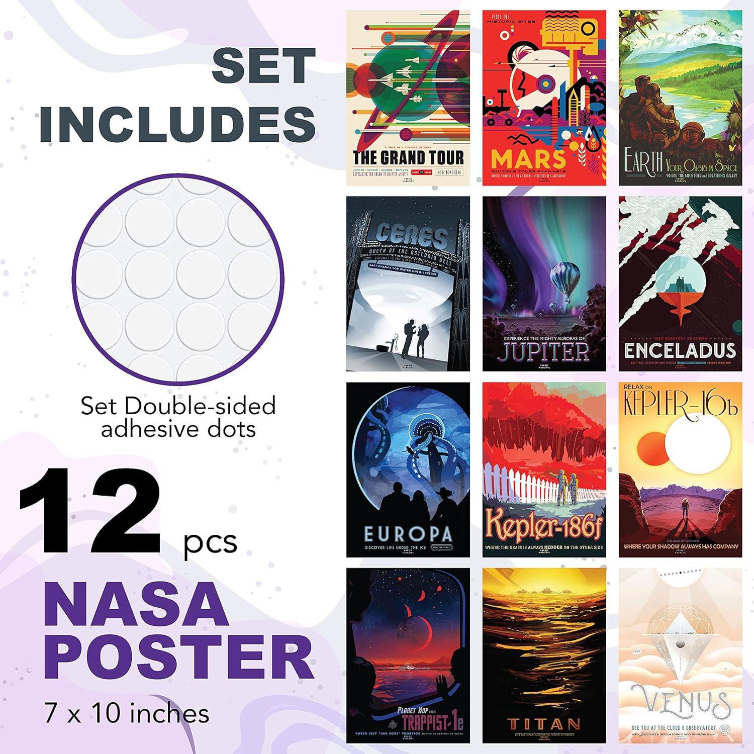 97 Decor Vintage Space Poster for Walls - Retro Space Wall Art, Space Grand Tour Travel Pictures Exoplanet Exploration Art Print, Retro Futurism Astronomy Mens Wall Decor (7X10 Unframed) image number 2